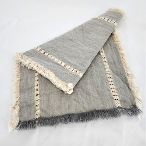 Better Homes‎ & Garden Cotton Table Runner 70x15 Gray Ivory Check Fringe Boho